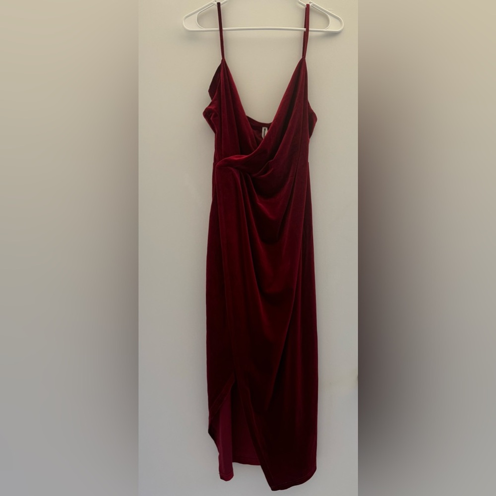 Velvet Wrap Ruched Slit Bodycon Midi Cocktail Party Dress - Picture 3 of 9